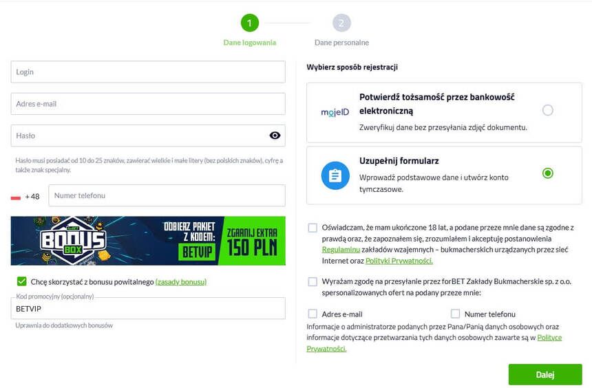 Przykład rejestracji z kodem promocyjnym w kasynie online